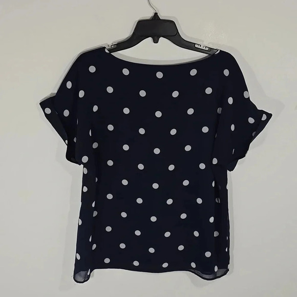 {Banana Republic} Women's Navy Blue White Polka Dot Blouse - Size Medium - Picture 3 of 11